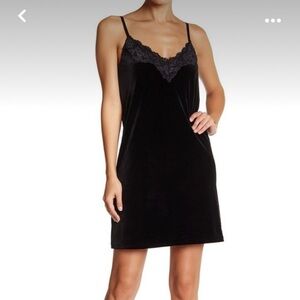 Women's Y2K Love Ady Black Velvet Slip Dress Slinky Stretch Lace Trim Medium